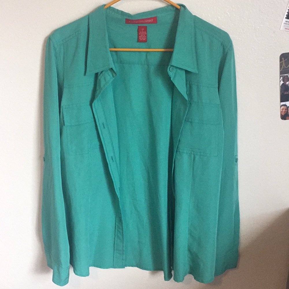 Teal button up blouse!